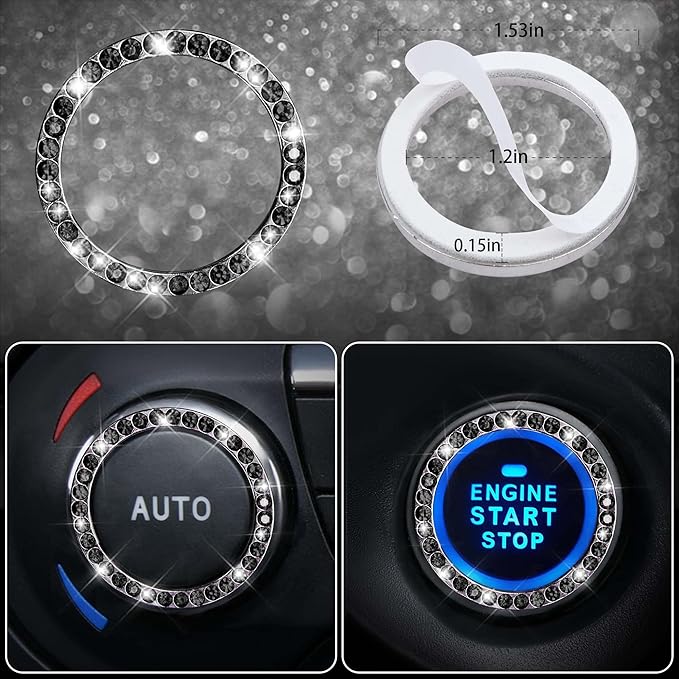 CAR PASS 11 PCS Bling Diamond Car Mats Set for Women Girls, Sparkly Rhinestone Steering Wheel Cover, Waterproof Floor Mats Un