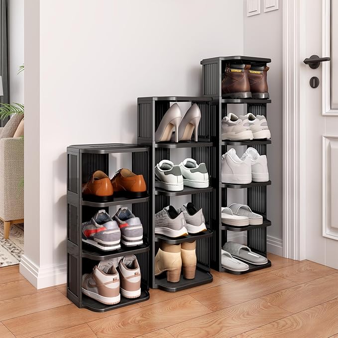 Shoe Racks for Closet, 5 Tiers Stackable Shoe Rack for Front Door Entrance Free Standing Plastic Shoe Stand Narrow Tall Verti