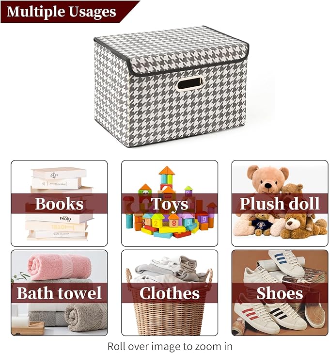 STOREONE Fabric Storage Cube Bins Foldable Organizer Container Collapsible Basket with Lids and Metal Handles, for Home, Bedr