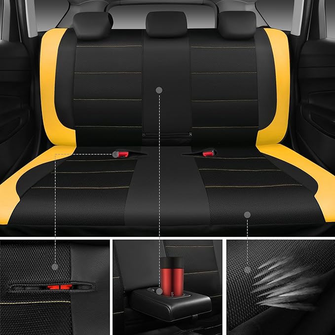 CAR PASS Leather Seat Covers, Breathable Universal Car Seat Cover Full Set for Cute Women Girly,5mm Composite Sponge Inside,A
