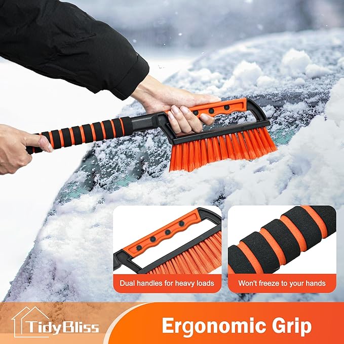 Ice Scraper and Snow Brush for Car Windshield, 24.8 inches Aluminum Frost Remover with Ergonomic Foam Grip for SUV Truck Glass Window (Orange)