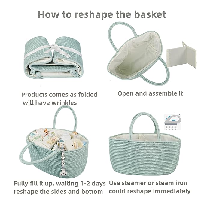 Large Baby Diaper Caddy Organizer for Girl Boy Rope Nursery Storage Bin Basket Portable Holder Tote Bag for Changing Table Ca