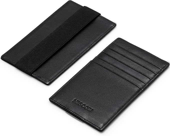 HISCOW Car Sun Visor Card Holder with Elastic Band Fastener - Italian Calfskin (Black)