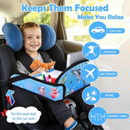 Kids Travel Tray for Toddler Carseat, Road Trip Activities Essentials for Toddler, Kids Lap Desk Tray with Tablet Holder Stand ＆ Dry Erase Board (Whale)
