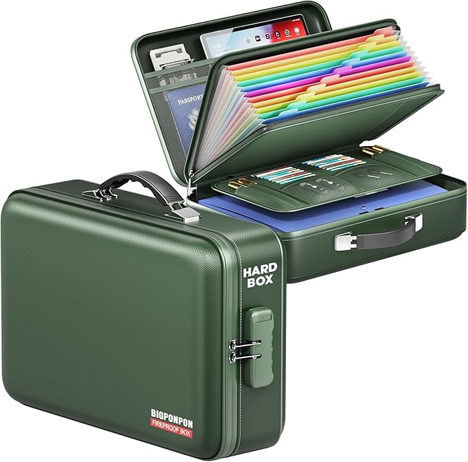Fireproof Document Box, Hard Case Highly Flame-Resistant Fire Proof Waterproof File Organizer with Lock, Portable Fire Safe f