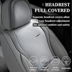 Coverado Seat Covers, Car Seat Covers Front Seats, Waterproof Nappa Leather Auto Seat Cover with Lumbar Head Pillow, Gray Sea