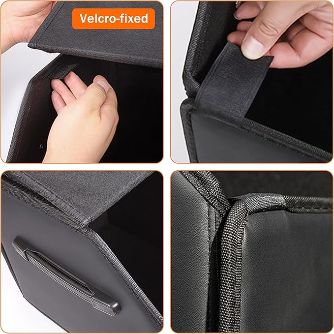 Trunk Organizer,car organizers and storage,black Leather Storage Box with lid,Fiberboard,Collapsible,15''L x 13''W x 12.4''H,2K