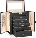 AKOZLIN Large 6-Tier Jewelry Box Lockable Leather Jewelry Storage Case with 5 Drawers for Women Girls Ring Necklace Earring B