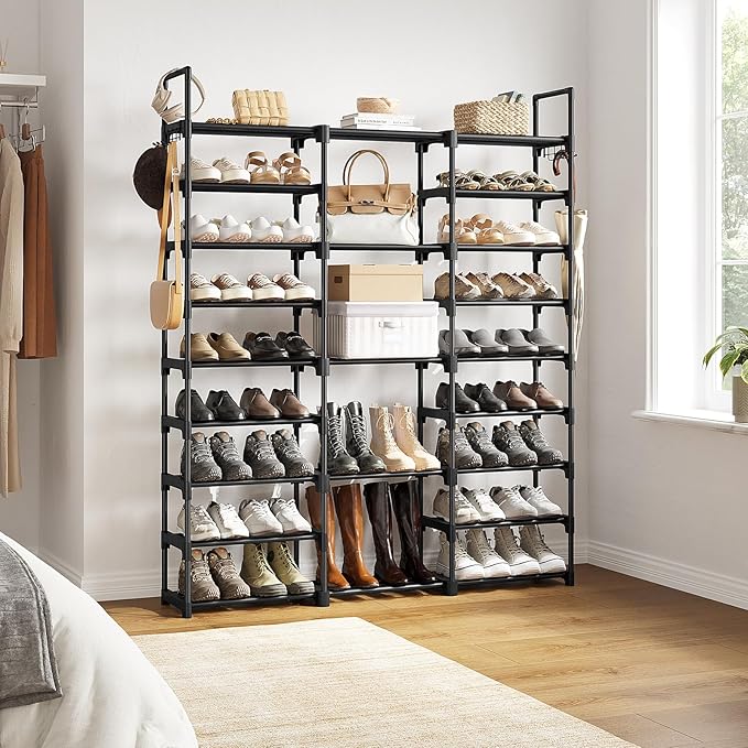 WOWLIVE 9 Tiers Large Shoe Rack Storage Organizer for Closet 50-55 Pairs Shoe Tower Unit Shelf Stackable Shoe Rack with Metal