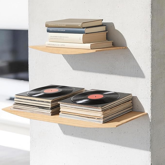 Floating Shelves for Concrete Wall: Solid Wood Shelf 15.75 and 23.6 inch with Heavy Duty Hidden Bracket for Display Books Pla