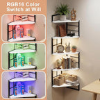 Corner Floating Shelves with Lights - 5 Tiers Corner Shelf Wall Mounted, Bookshelf with LED Light, Floating Shelves for Wall,