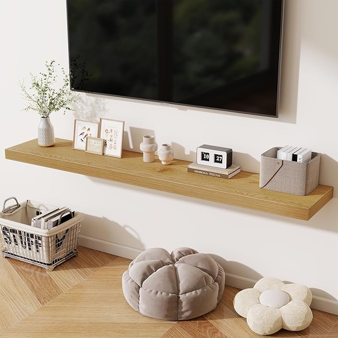 Fun Memories 72 Inch Fireplace Mantel Shelf, 12 Inch Deep Shelves for Display & Wall Storage, Rustic Wood Wall Shelf, Extra L