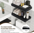 Deep Floating Shelves | 24 Inch Black Floating Shelves Set of 2 | 12 Inch Deep Rustic Wood Shelves for Wall | 24" W x 12" D B