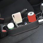 Iokone Coin Side Pocket Console Side Pocket Leather Cover Car Cup Holder Auto Front Seat Organizer Cell Mobile Phone Holder (Slim-Black)