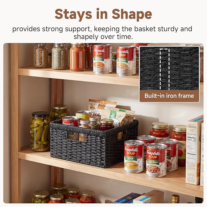 StorageWorks Wicker Basket with Handle, Wicker Storage Baskets for Organizing, Decorative Storage Baskets for Shelves, Paper 