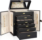 AKOZLIN Large Jewelry Box Organizer Functional with Big Mirror, Leather Jewelry Storage Case for Women Girls Ring Necklace Ea