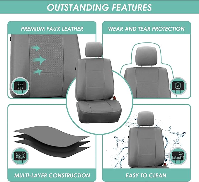 FH Group Full Set Faux Leather Car Seat Covers for Low Back Front Seat Covers, Airbag Compatible, Split Bench Rear Seat, Univ