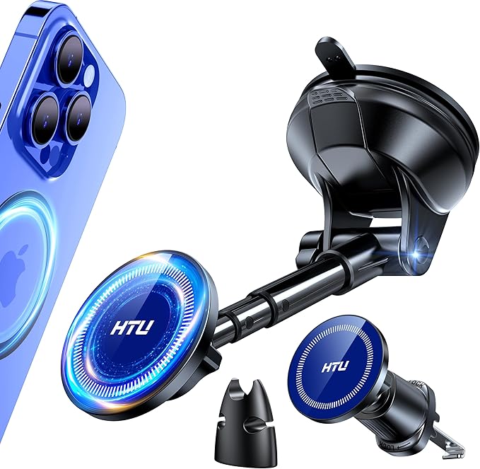 HTU 2026 Upgraded for Magsafe Car Mount [80LBS Strongest Suction & Military-Grade] Powerful Magnetic Cell Phone Holder for Car Dashboard Windshield for iPhone 17 16 15 14 Pro Max Mini,Dark Blue
