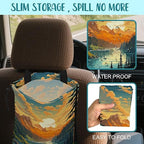 Car Garbage Bag Mountain Lake and Sunrise Drawstring Car Trash Bag Hanging for Back Seat with Adjustable Buckle Canvas Vehicle Trash Can Easy-to-Install