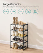 SONGMICS Shoe Rack, 4-Tier Shoe Organizer, Metal Storage Shelf, Upright or Upside Down, for 5-10 Pairs, Stackable, for Entryw