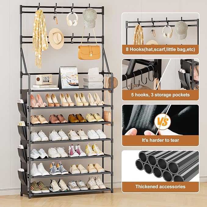 OYREL Shoe Rack 7 Tier Sturdy Shoe Racks for Closet Shoes Organizer for 28-35 Pairs Large Capacity Shoe Storage Rack with Mul