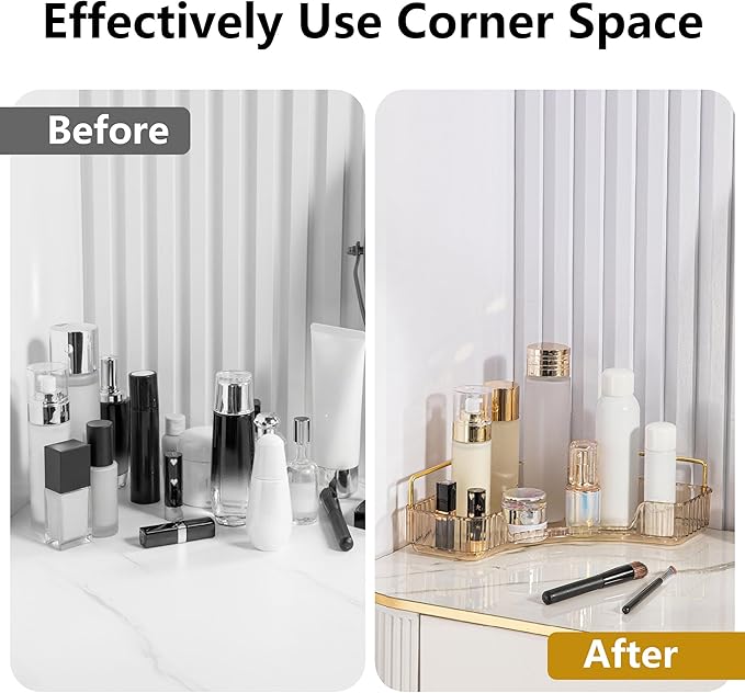 YCIA&DONE Corner Bathroom Counter Organizer, Makeup Organizer for Vanity, Skincare Cosmetic Perfume Tray, Corner Countertop S