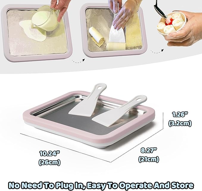 Ice Cream Roll Maker Rolled Ice Cream Machine, Sweet Spot Pan, Instant Cold Plate, Ideal for Making Rolled Ice Cream Soft Serve Slushies Frozen Yogurt Sorbet and Gelato (Light Pink)