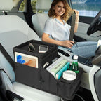 Backseat Organizer for Kids and Passenger Seat Organizer for Adults - Car Seat Cooler and Warmer with Cup Holders and Convertible Tray Lid(Black)