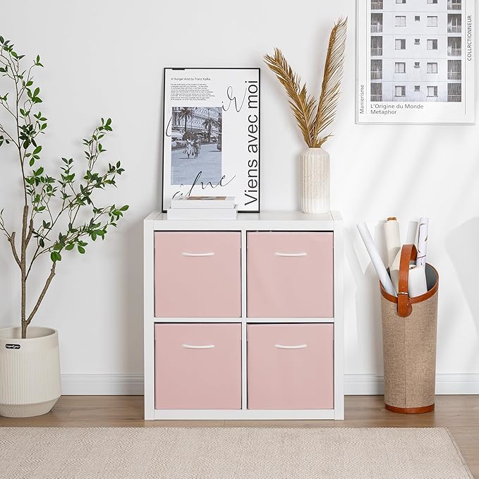 StorageWorks Pink Storage Cubes, 13x13 Storage Cube Bins with Handle, Cube Storage Organizer Bins for Shelves and Closet, Col