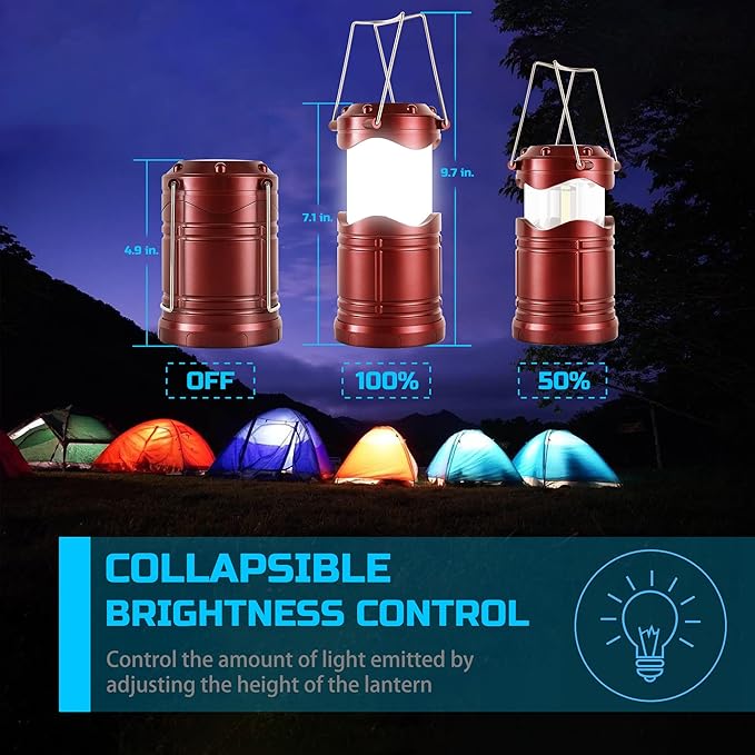 Lichamp LED Camping Lantern, 4 Pack Battery Powered Flashlight for Power Outages, Portable Collapsible Hanging Light Essentia