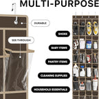 Simple Houseware 24 Pockets - Crystal Clear Over The Door Hanging Shoe Organizer, Brown (64'' x 19'')
