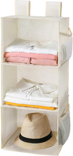 MAX Houser 3-Shelf Hanging Closet Organizer, Hanging Sweater Organizer, Foldable Hanging Shelves for Closet with 2 Velcro, Be