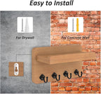 Nekon Key Holder Wall Mount, 8.5 Inch Small Home Decor Wooden Wall Organizer with 4 Hooks and Shelf, Key and Mail Holder for 