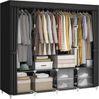 MOGELAFOO Portable Closet Wardrobe, 67-Inch Clothes Organizer with 4 Hanging Rods and 8 Shelves, Non-Woven Fabric Cover, Larg