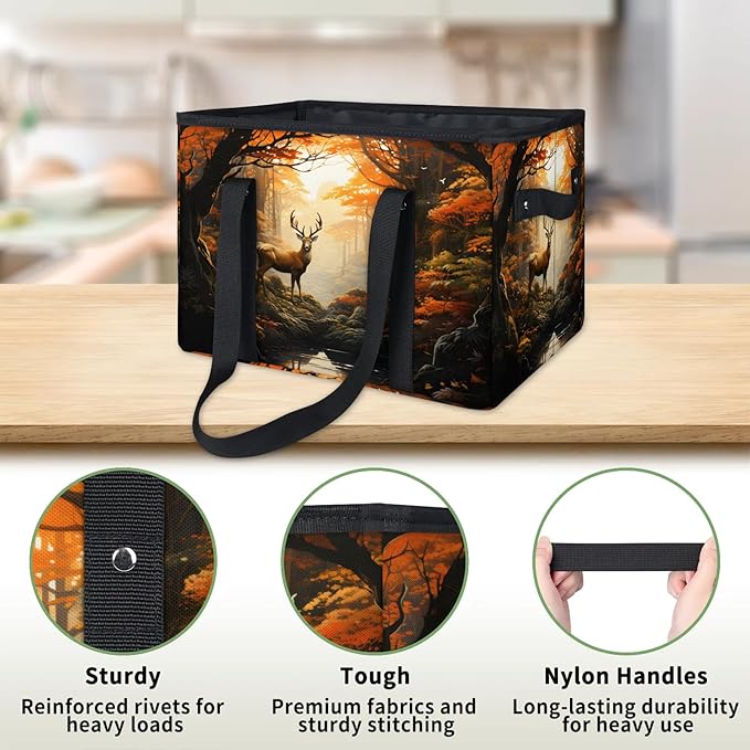 Reusable Grocery Bags Heavy Duty Shopping Bags Foldable Large Tote Bags with Long Handles & Hard Bottom