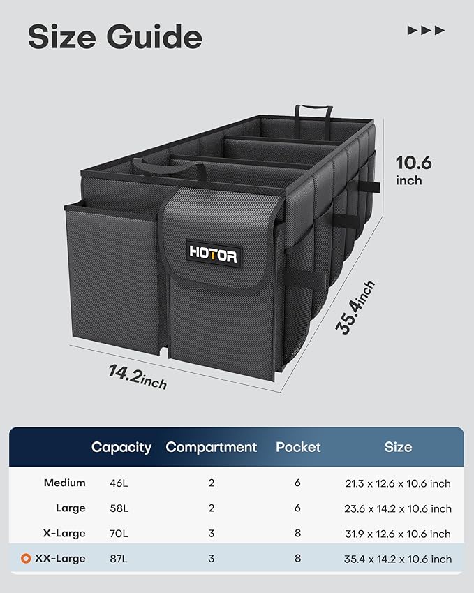 HOTOR Trunk Organizer for Car - Car Organizer, Foldable Trunk organizer for SUVs & Sedans, Sturdy Organization for Car Access