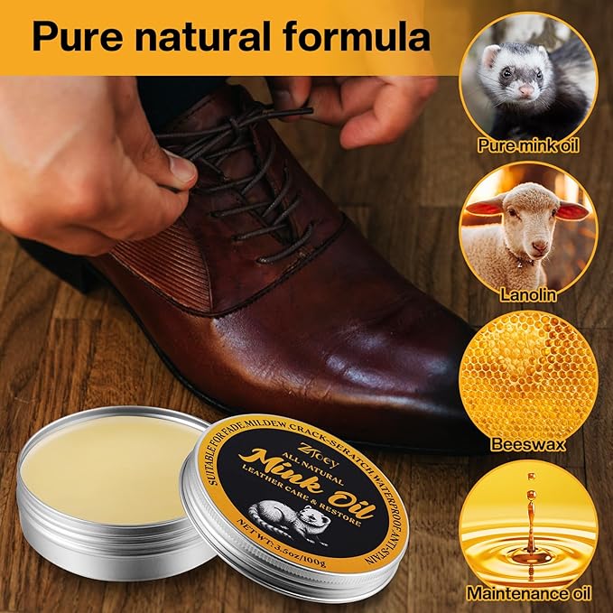8 Pcs Mink Oil for Leather Shoes Boots 3.5 oz Leather Conditioner and Cleaner with Travel Bag Soften for Boots and Shoes Care