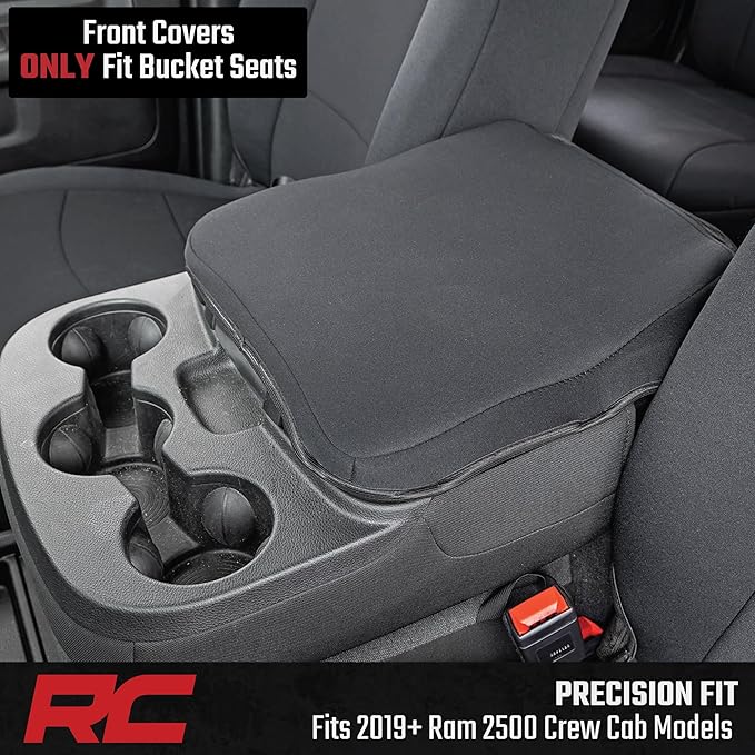 Rough Country Neoprene Seat Covers for Dodge Ram (2019-2024) - UV & Water Resistant, Foam Padded Truck Seat Covers - Full Set