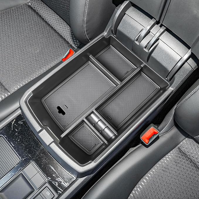 Center Console Organizer Compatible with VW Atlas and Cross Sport 2018 2019 2020 2021 2022 2023 Accessories, Interior ABS Armrest Storage Box Insert Tray (Not Fit 2024 2025), Black