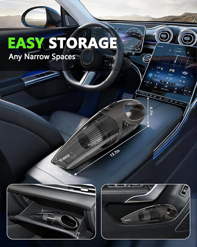Handheld Vacuum Cordless, 11KPA Strong Suction & 25 Mins Runtime Brushless Motor, Rechargeable Car Vacuum Cleaner with 2 HEPA