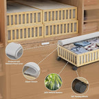 Bamboo Under Bed Storage Containers with Wheels, 2 Pack Large Under the Bed Shoe Storage Bins, Wood Rolling Underbed Drawers 