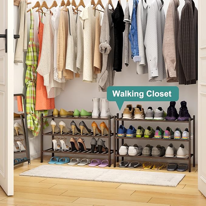 viewcare Shoe Rack for Closet, 3-Tier Bamboo Wood Shoe Racks, Stackable | Beautiful | Natural | Functional | Sturdy, Bamboo S