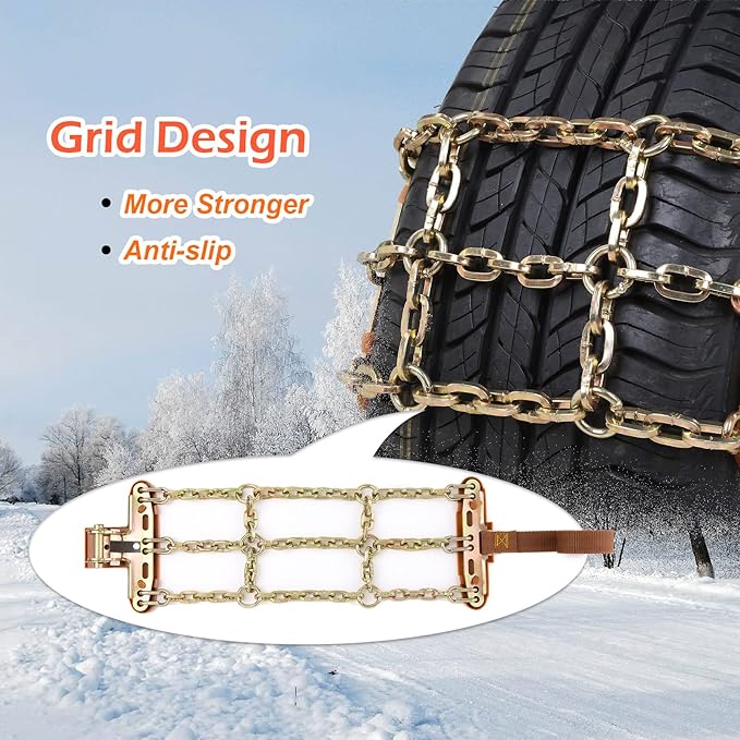 Snow Chains for SUV Car Pickup Trucks RV, Universal Adjustable Emergency Portable Snow Tire Chains, Applicable Tire Width 215