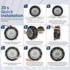 Auto-Fixing Snow Chains, 30s Quick Fit Easy Installation Tire-Chains, Portable Reusable High Carbon Steel Anti Slip Tire Chai