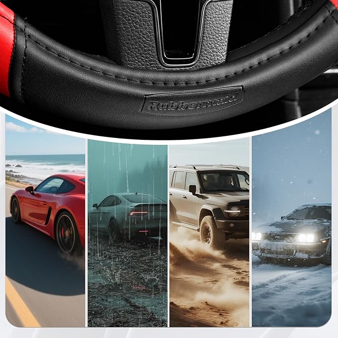 Rubbermaid Steering Wheel Cover – Universal Fit 14.5"–15" Steering Wheel Cover, Anti-Slip Grip, Breathable Leather, All-Seaso