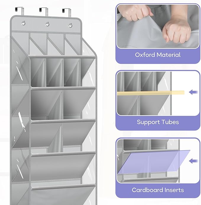 MISSLO Clear Over the Door Shoe Organizer Large Deep Pockets Hanging Shoe Rack for Closet Fit 20 Pairs Shoe Holder for Sneake
