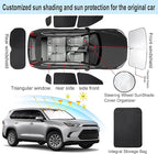 Windshield Sun Shade Car Windshield Foldable Full Windows Coverage Custom Fit for Toyota Grand Highlander XLE 2024-2026 Accessories Window Shades Block Sun UV Rays 8PCS