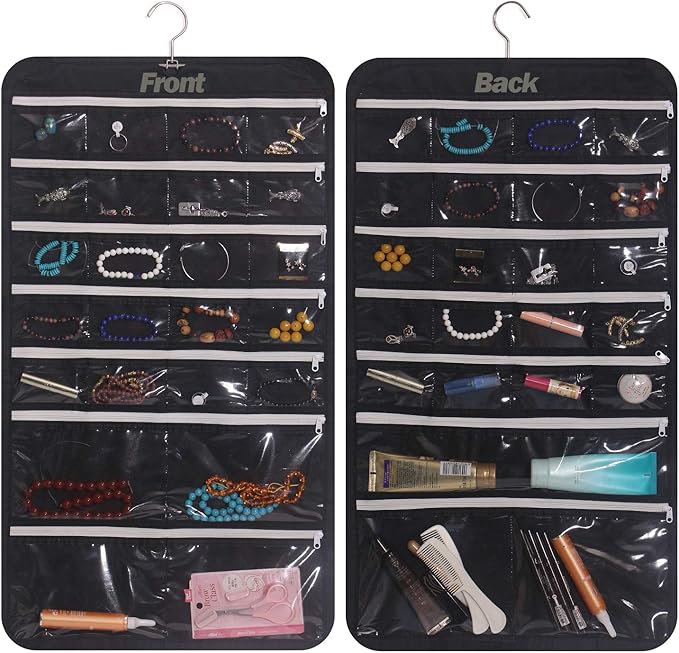 DIOMMELL Hanging Jewelry Organizer 47 Pockets with Zipper for Earrings Necklace Bracelet Ring Accessory Display Storage Bag T