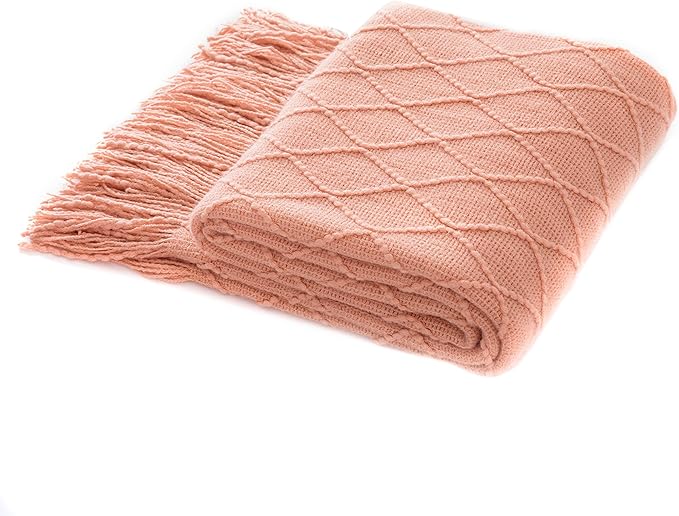 Homiest Decorative Knitted Throw Blanket with Fringe Soft & Cozy Tassel Blanket for Couch Sofa Bed (50" x 60", Coral)