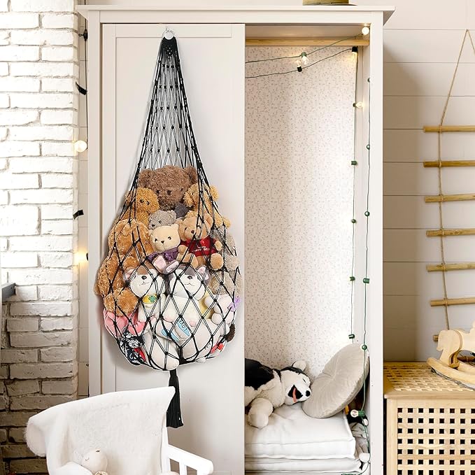 Amdermi Stuffed Animal Hammock Corner Hanging Net for Stuffy Animal Storage Macrame Toy Display Plushie Toy Holder-Perfect fo